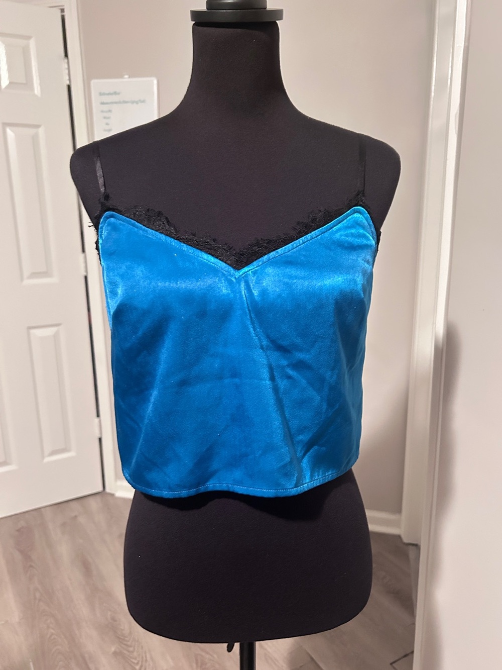 Aidan Mattox Teal Satin Cami Top | Lace Trim | Size 8